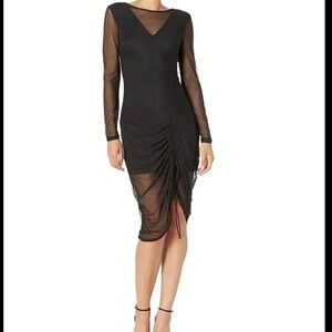 Express Black Ruched Long Sleeve Dress small